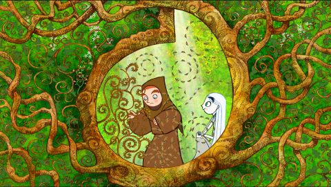 Brendan e Aisling na floresta de iluminuras de The Secret of Kells